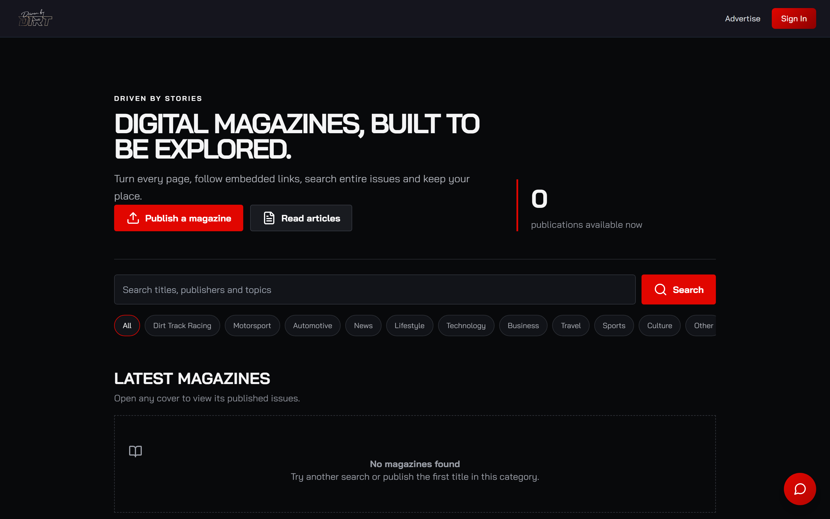 The magazines shelf on Driven By Dirt: digital editions of the print era, kept as an archive